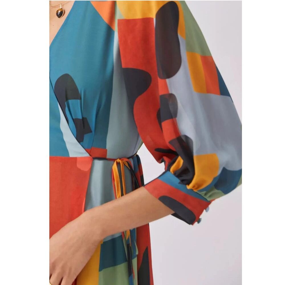 Anthropologie Women XS Hutch Abstract Wrap Maxi Dress Colorful Wedding Guest Fun - Picture 3 of 14